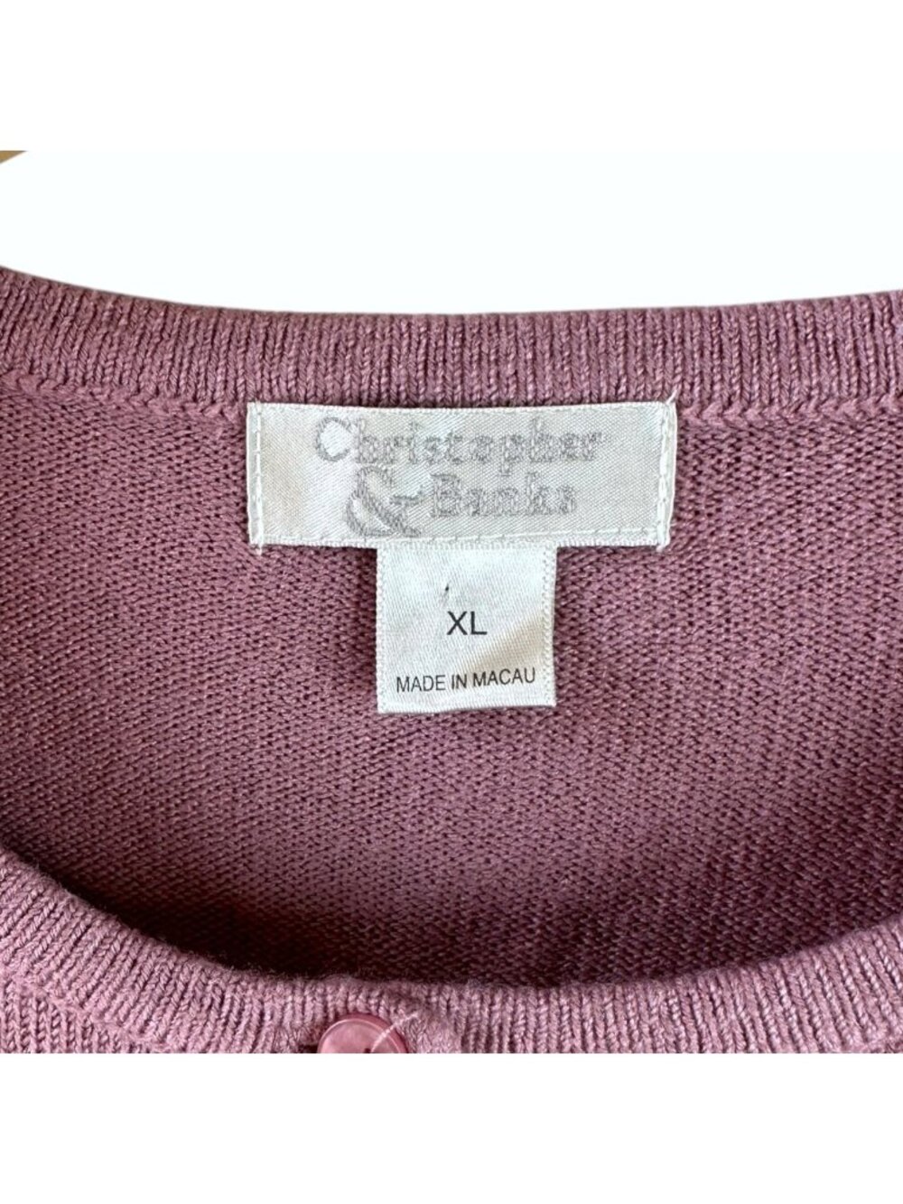 Vintage Christopher & Banks Mauve Pink Pearl Bow Cardigan Sweater XL Cottage - Picture 5 of 7